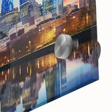 Large abstract wall art in mid-century modernist style, featuring bold geometric shapes in a muted color palette.