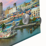 Large abstract wall art in mid-century modernist style, featuring bold geometric shapes in earth tones.