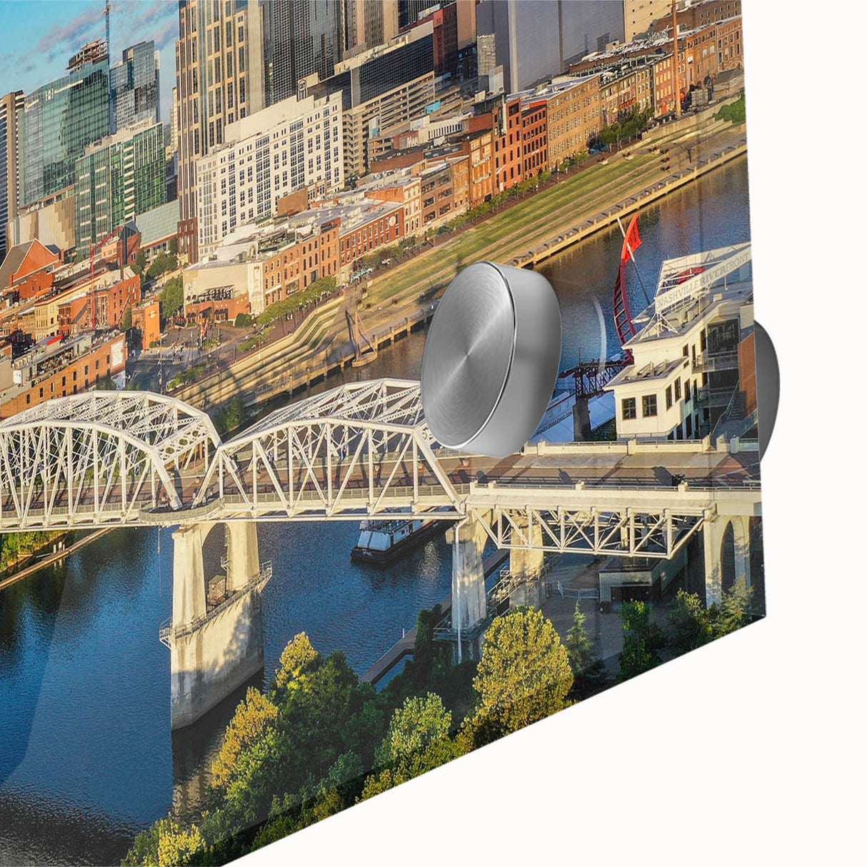 Large abstract wall art in mid-century modernist style, featuring swirls of blue and orange, ideal for dining room ambiance.