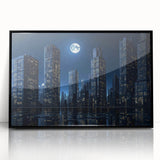 Large abstract wall art featuring swirling blue and gold patterns on canvas, ideal for modern living room decor.