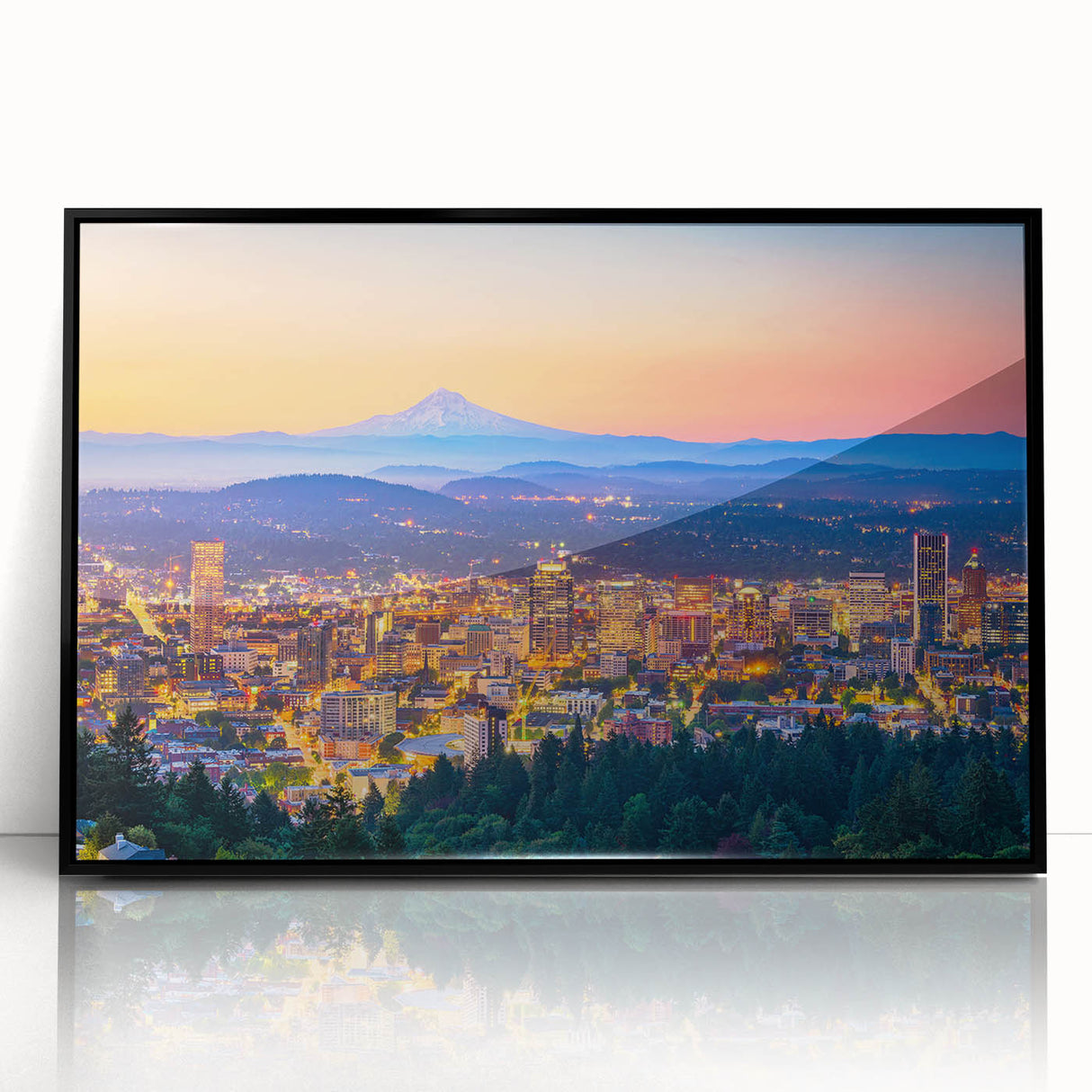 Large abstract wall art featuring bold geometric shapes in orange and teal on canvas, ideal for modern living room decor.