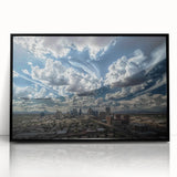 Large abstract wall art featuring swirling blue and gold tones on canvas, ideal for modern living room decor.