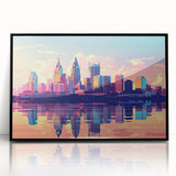 Large abstract wall art in vibrant blue and orange tones on canvas, ideal for modern living room decor.