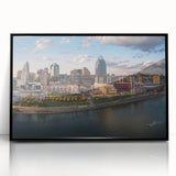 Large abstract wall art featuring swirling blue and gray tones on canvas.