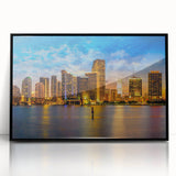 Large abstract wall art print featuring swirling blue and orange tones on canvas, suitable for modern living room decor.