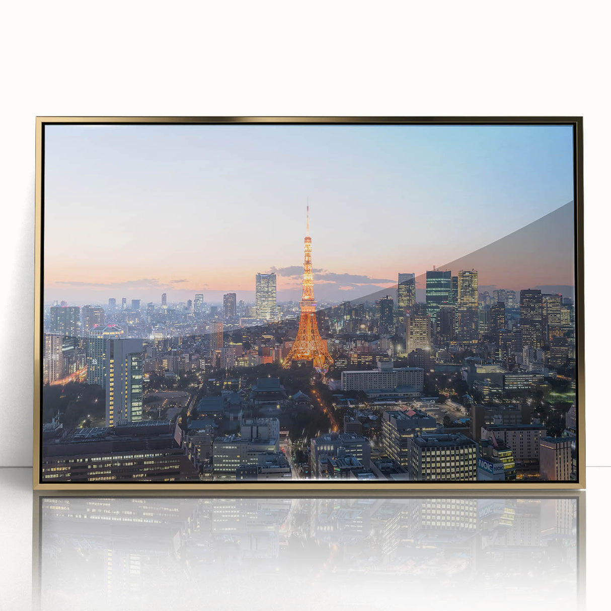 Large art print of a mid-century modernist style abstract design in muted earth tones on canvas.