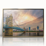 Large art print of a mid-century modernist abstract design in soft pastel colors on canvas, suited for nursery wall art.