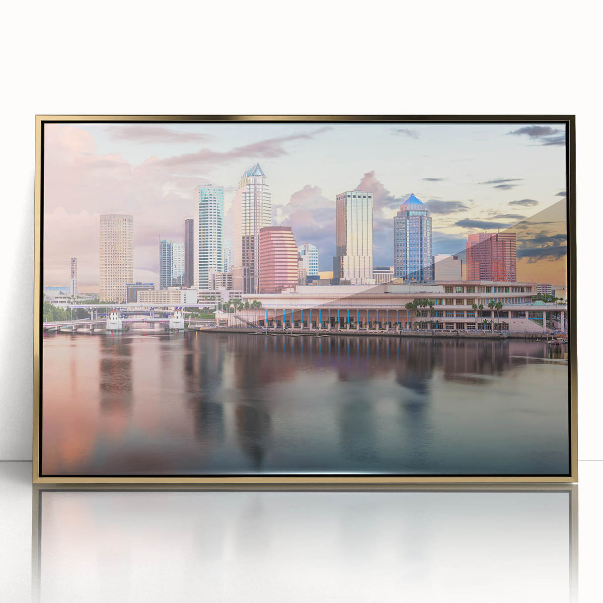 Large art print of a mid-century modernist cityscape in muted earth tones on canvas, ideal for nursery wall decor.