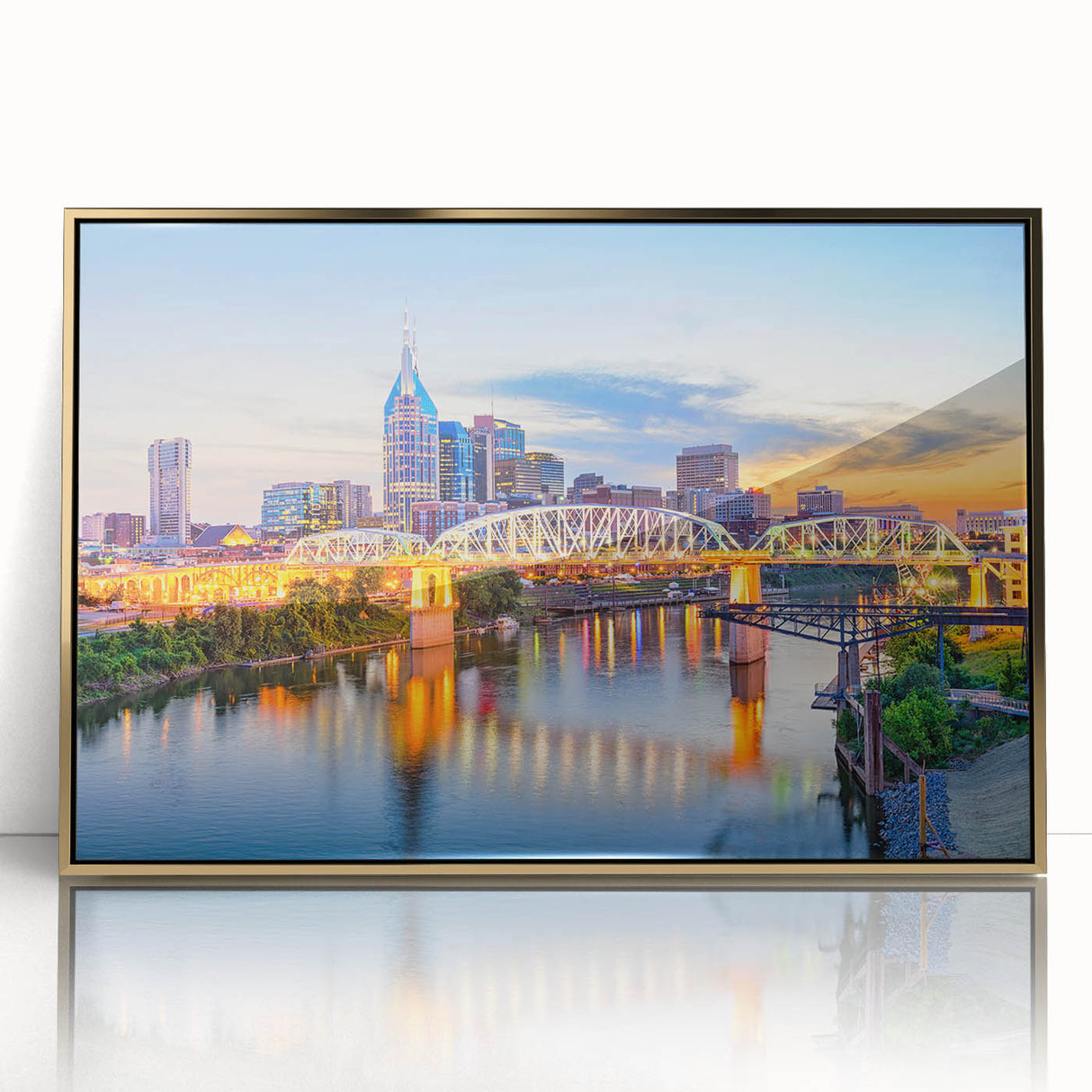 Large art print of a mid-century modernist abstract design in soft pastel shades on canvas, suitable for nursery wall art.