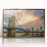 Large art print of a mid-century modernist abstract design in vibrant colors on canvas, ideal for nursery wall decor.