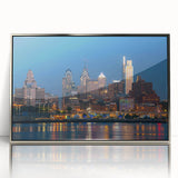 Mid-century modernist art depicting geometric shapes in muted earth tones on a framed poster, suitable for nursery wall art.