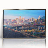 Mid-century modernist art poster featuring geometric shapes in muted colors, ideal for nursery wall decor.