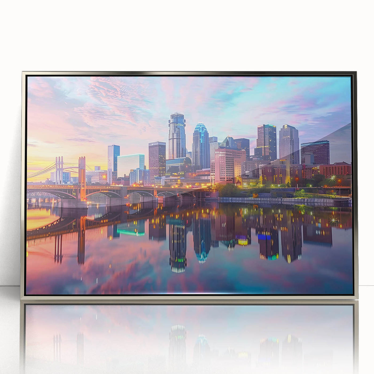 Mid-century modernist art deco poster featuring geometric shapes in muted blue and pink tones, ideal for nursery wall decor.