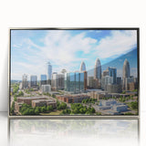 Mid-century modernist art poster depicting geometric shapes in muted gray and blue tones, ideal for nursery wall art.