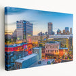Large abstract canvas art in blue and white tones, suitable for kitchen wall decor.