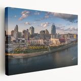 Large abstract acrylic print in vibrant orange and blue tones, ideal for kitchen wall art.