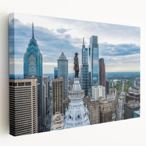 Large abstract cityscape in muted gray and blue tones on framed canvas, ideal for kitchen wall art.