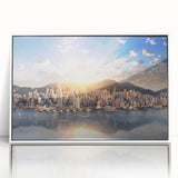 Art deco poster featuring a geometric pattern in muted gold and navy tones, printed on framed canvas.