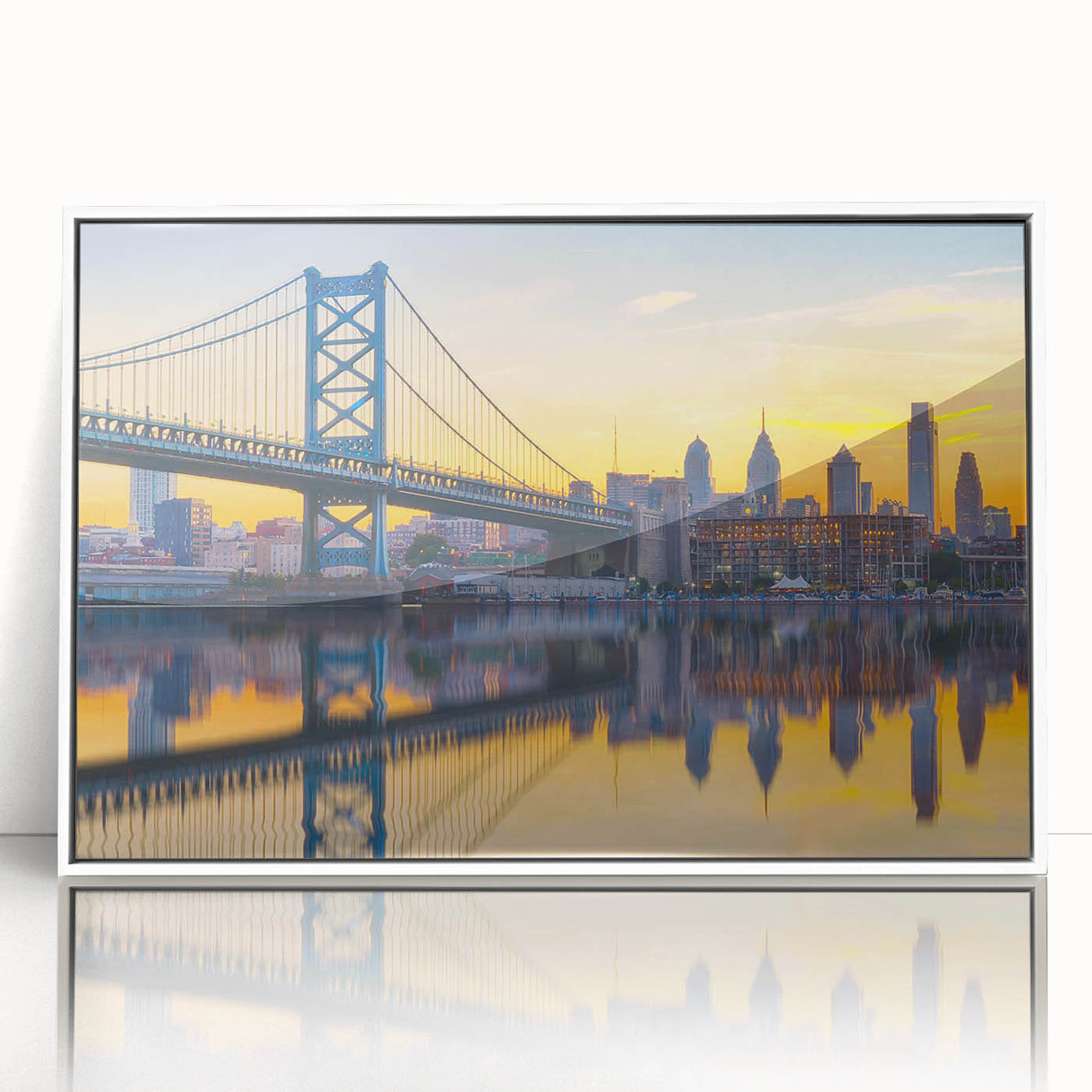 Art deco poster featuring a geometric pattern in muted gold and navy tones on canvas, suitable for modern nursery wall decor.