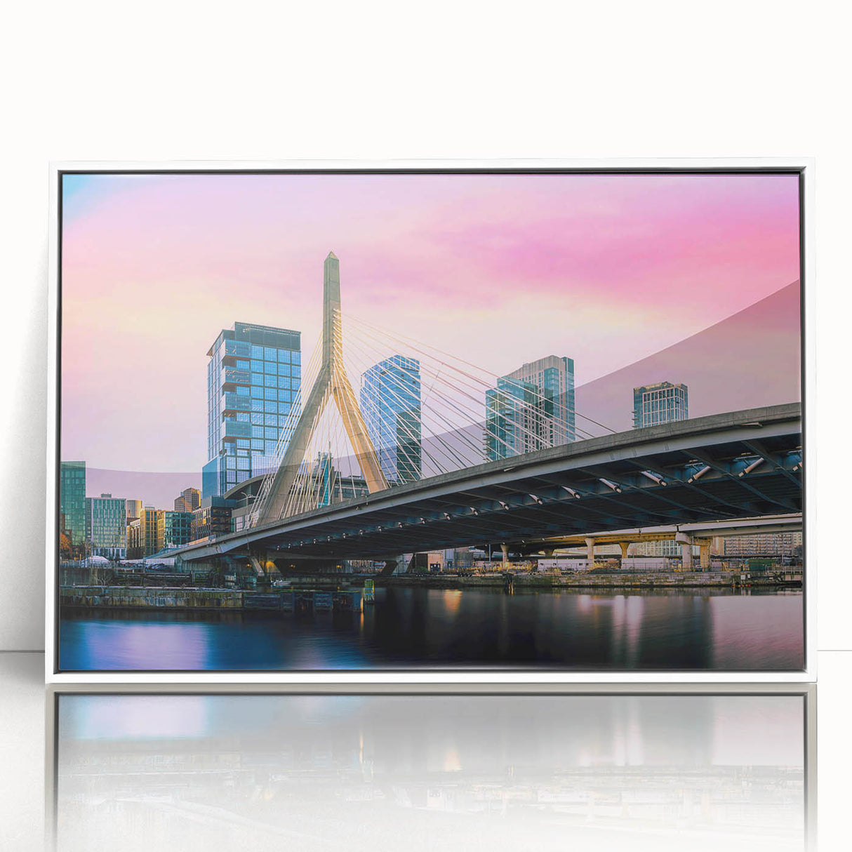 Art deco poster of a minimalist skyline in pastel shades, printed on canvas, suitable for nursery wall art.