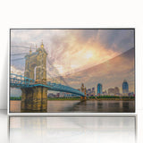 Art deco poster featuring a stylized geometric pattern in muted gold and navy, printed on canvas.