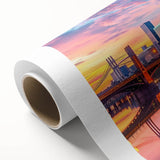 Art deco poster featuring a stylized stork, pastel color palette, on canvas, ideal for nursery wall art.