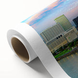 Art deco poster featuring a stylized stork in pastel shades on canvas, ideal for nursery wall art.