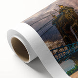 Art deco poster featuring a stylized stork in pastel shades, printed on canvas, ideal for nursery wall art.