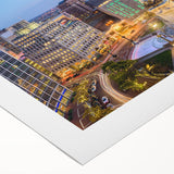 Art deco poster featuring geometric patterns and metallic gold on black, printed on canvas.