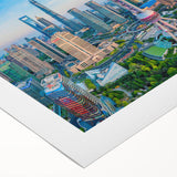 Art deco poster featuring geometric patterns in gold and black tones, suitable as dining room wall art.