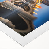 Art deco poster featuring geometric patterns in gold and black, printed on canvas.