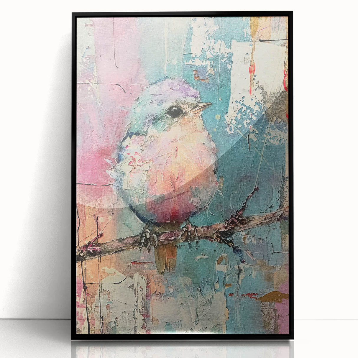 Framed acrylic wall art in a sleek black frame showcasing a vibrant abstract design, ideal for modern home decor. Perfect for enhancing living spaces with stylish color contrasts and artistic flair.