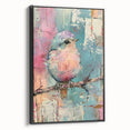 Framed black canvas art showcasing a modern abstract design with vibrant colors, displayed in a well-lit room, emphasizing its sleek profile and artistic appeal.