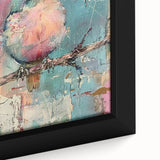 Close-up of a framed canvas showcasing vibrant African wall art with intricate patterns and textures, mounted elegantly for home decor enhancement.