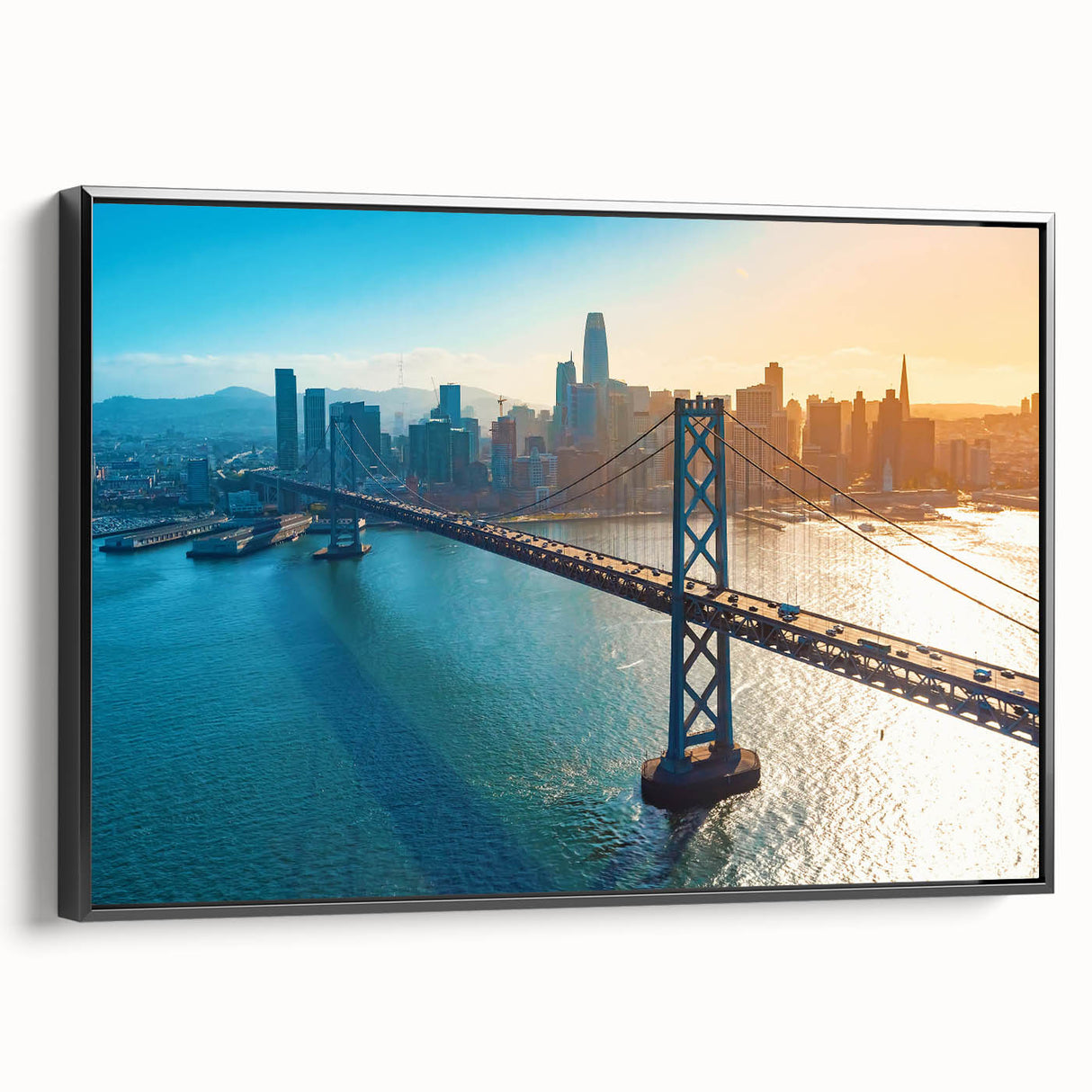 Black and white vintage poster art depicting a serene landscape, ideal for bedroom wall decor.