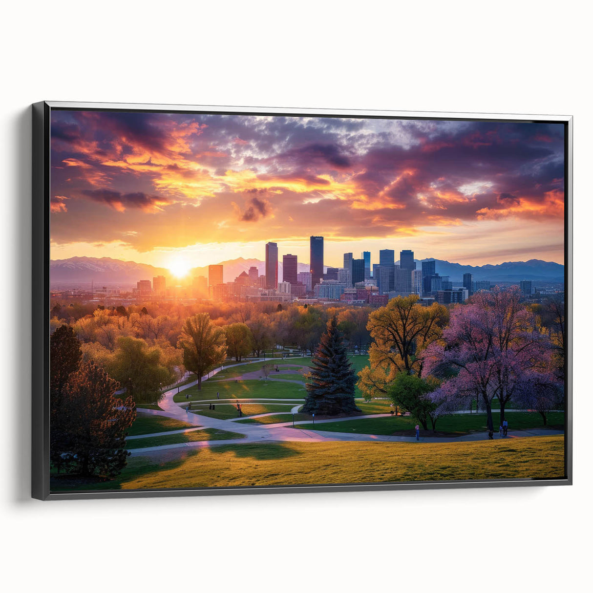 Black and white vintage poster art of a landscape, printed on framed canvas, suitable for bedroom decor.