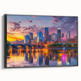 Black and white vintage poster art of a serene landscape, printed on framed canvas, ideal for bedroom decor.