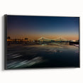 Black and white vintage poster art of a serene landscape, printed on canvas, suitable for bedroom wall decor.