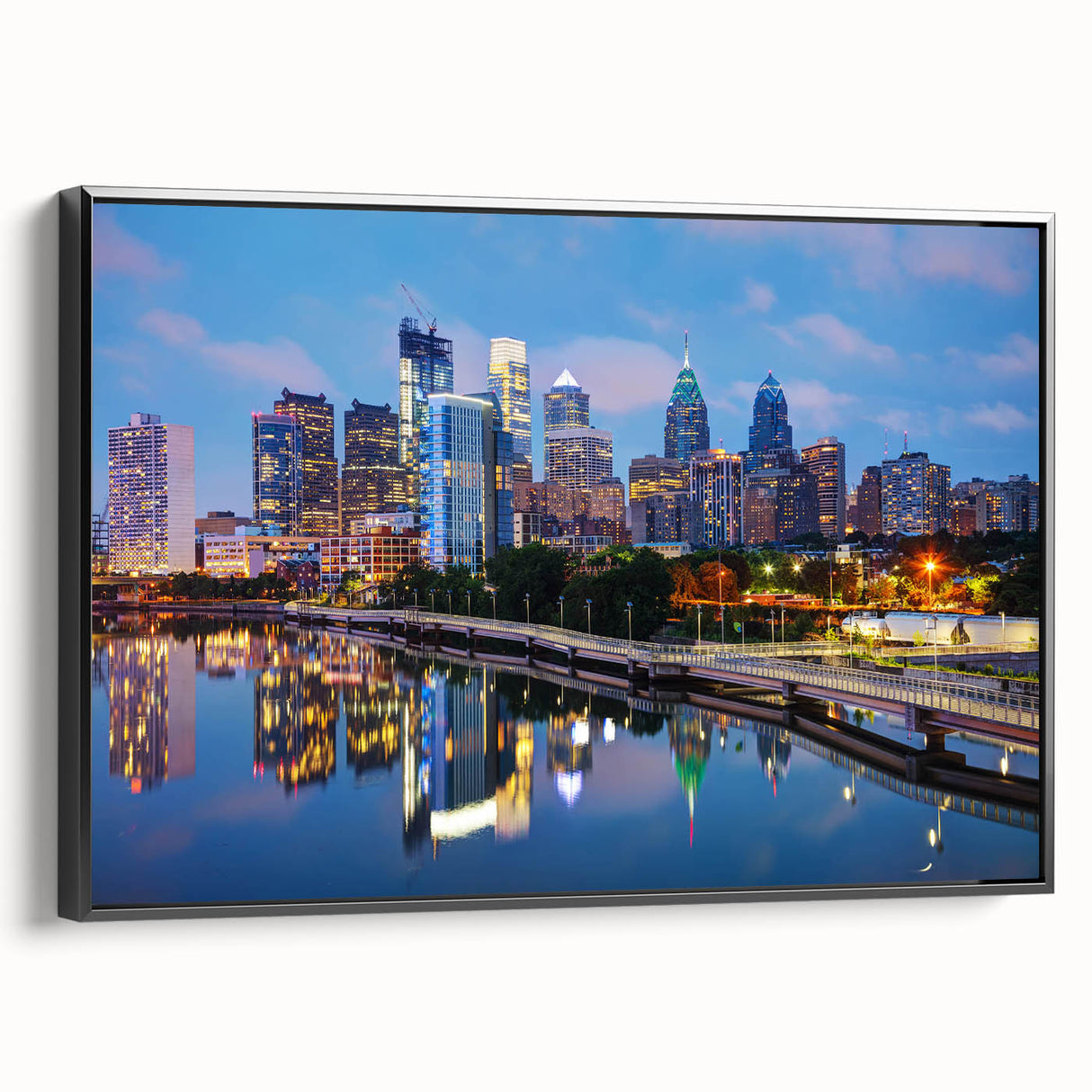Black and white vintage poster art of a serene landscape, printed on framed canvas, suitable for bedroom decor.