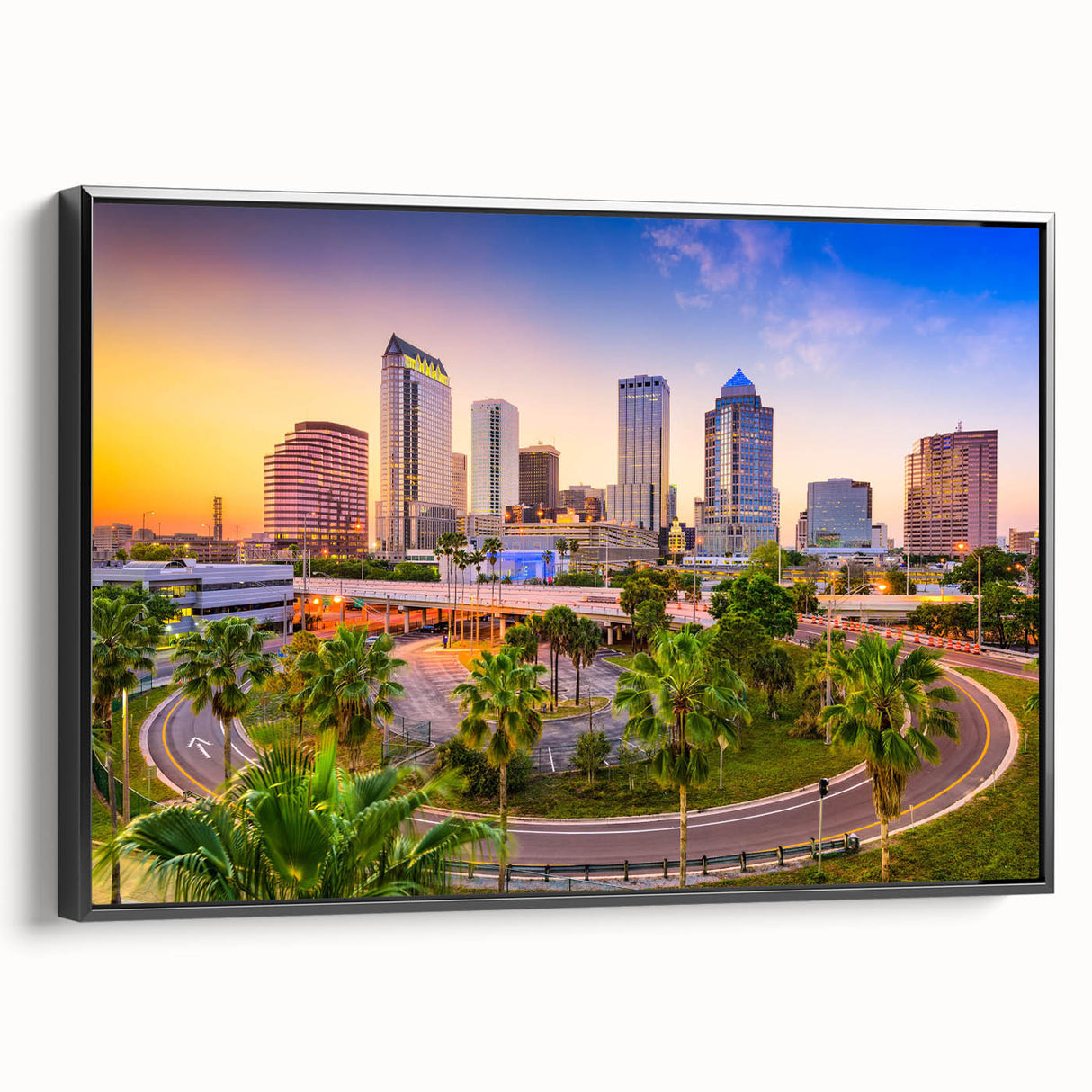 Black and white vintage poster art of a serene landscape, printed on framed canvas, ideal for bedroom decor.