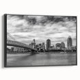 Black and white vintage poster art depicting a serene landscape, ideal for bedroom wall decor.