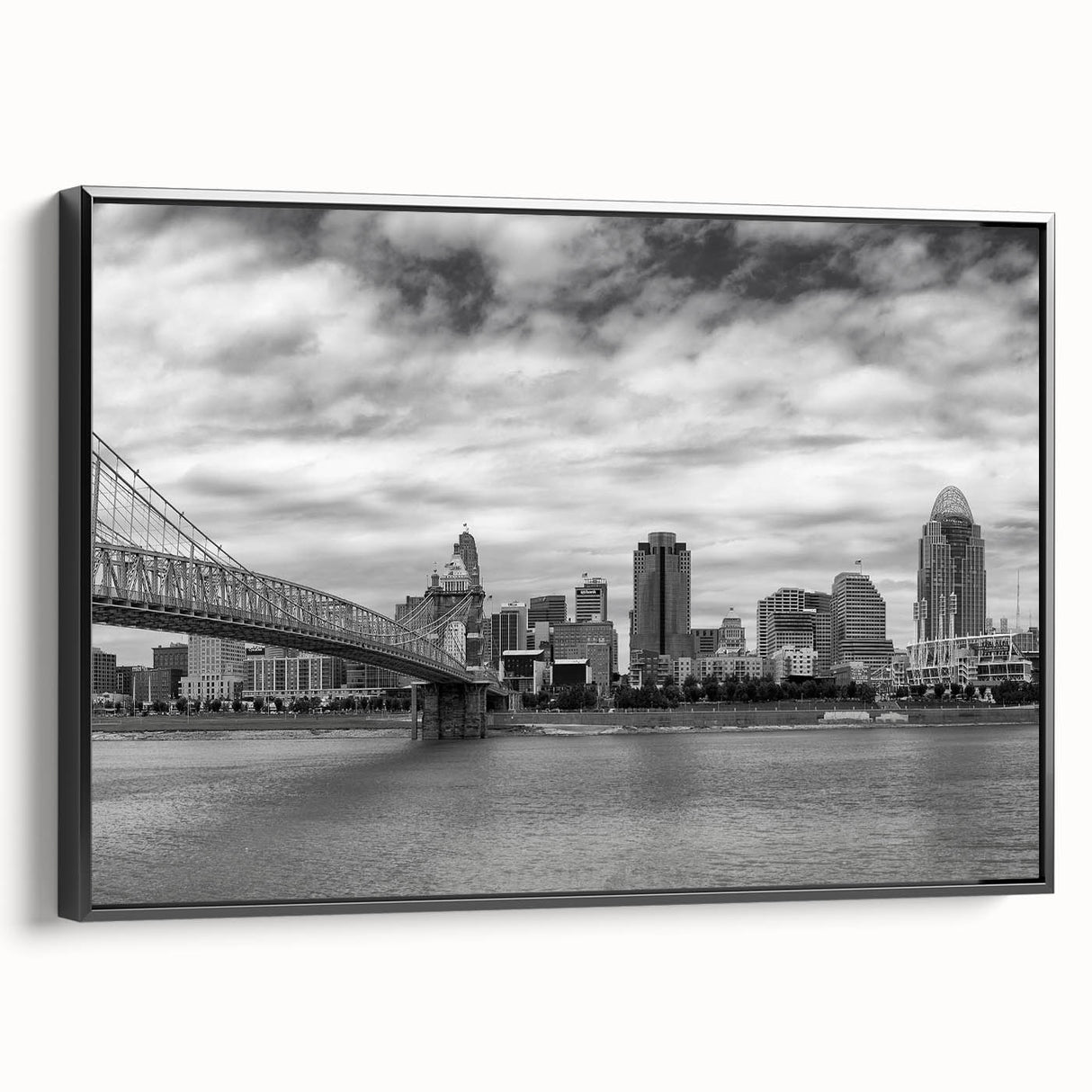 Black and white vintage poster art depicting a serene landscape, ideal for bedroom wall decor.