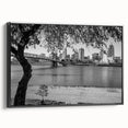 Black and white vintage poster art of a mountainous landscape, printed on canvas, suitable for bedroom decor.