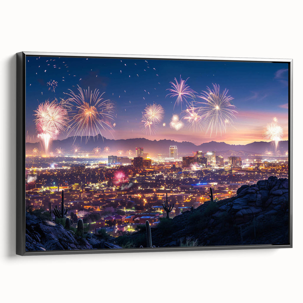 Black and white vintage poster art of a serene landscape, printed on framed canvas, suitable for bedroom decor.