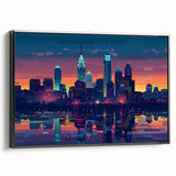 Black and white vintage poster art of a serene landscape on framed canvas, ideal for bedroom decor.