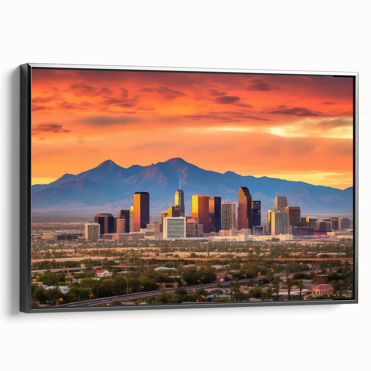 Black and white vintage poster art of a serene landscape, printed on framed canvas, suitable for bedroom decor.