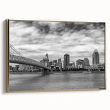 Landscape painting of a serene lake at dusk, rendered in muted gray and black tones on a framed canvas.