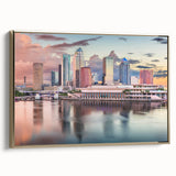 Landscape painting in muted earth tones on canvas, featuring a serene river scene, ideal for bedroom wall art.
