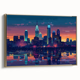 Vintage poster art of a serene landscape on black canvas, ideal for bedroom wall decor.