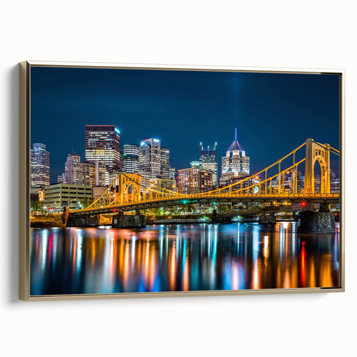 Landscape art painting of a serene lake, rendered in muted grays and blacks on a framed poster, ideal for bedroom wall art.